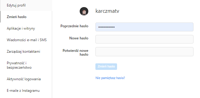 Jak zmienić hasło do konta Instagram